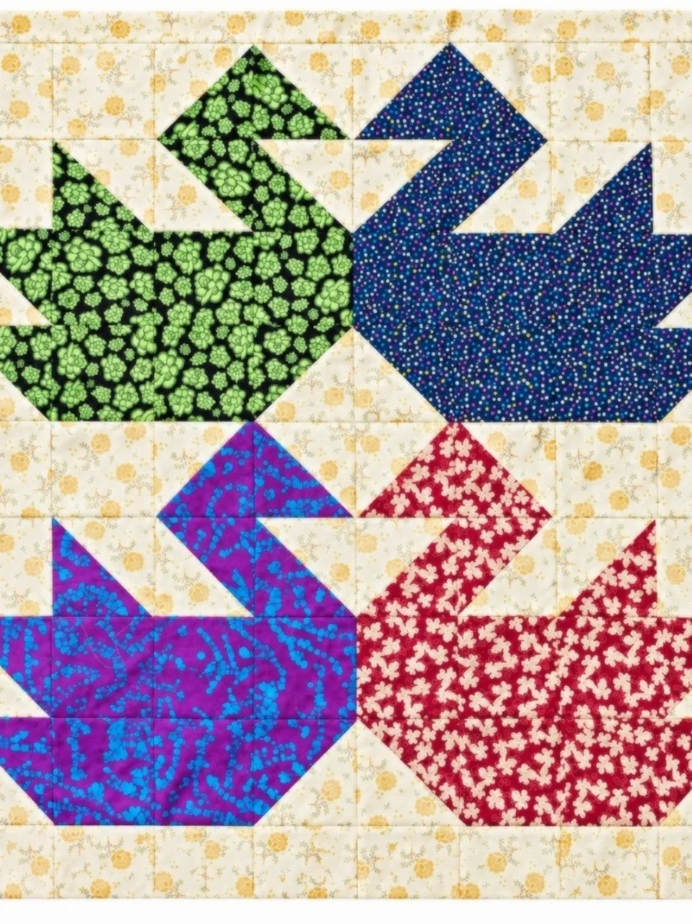 Handmade Floral Patchwork Wall Quilt - Multicolor